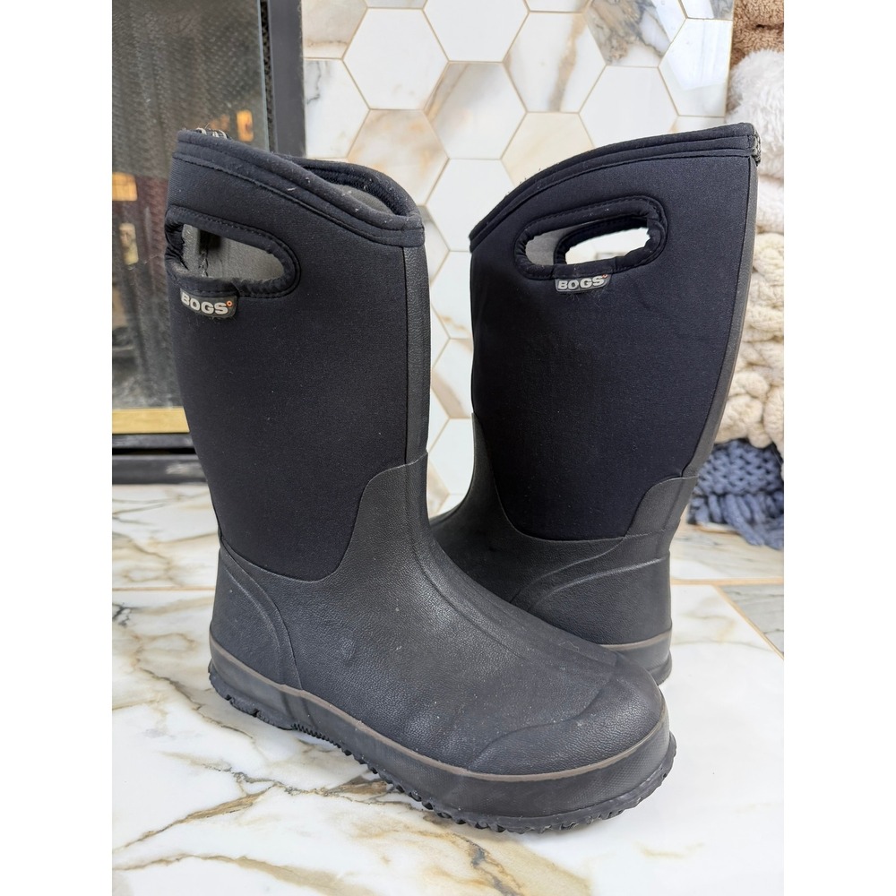 Bogs Waterproof Boots Kids 5 Classic High Black Insulated Winter Pull On Handles